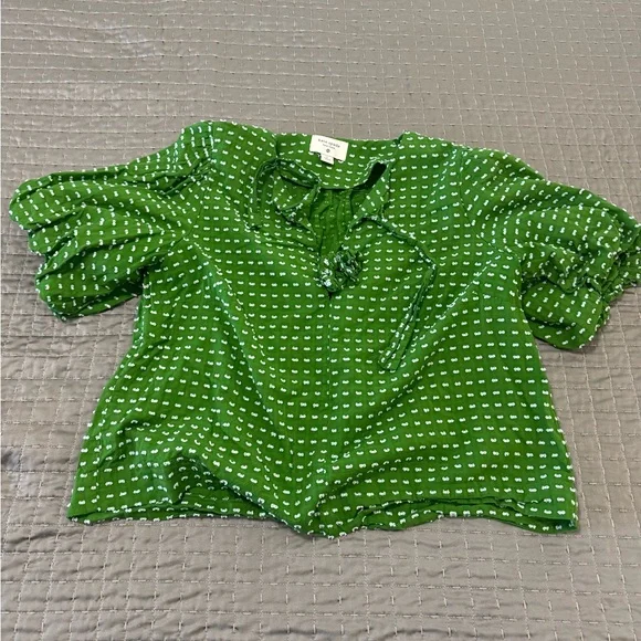 Kate Spade Green Blouse with White Dots - Picture 1 of 2